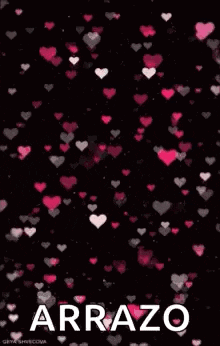 a bunch of hearts are falling on a black background