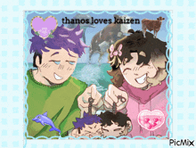 a picture of thanos loves kaizen with dolphins and a cow