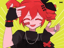 a drawing of a girl with red hair and a sticker on her face that says 1010