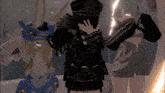 three anime characters are standing next to each other and one has a mask on