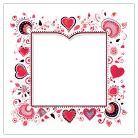 a square frame surrounded by hearts and swirls