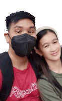 a man wearing a mask and a girl wearing a regatta shirt pose for a picture