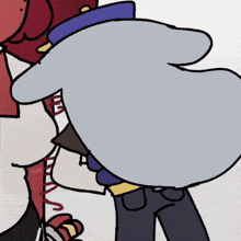 a close up of a cartoon character holding another person 's hand .