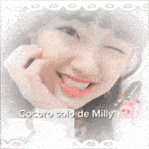 a picture of a girl with the words cocoro solo de milly on it