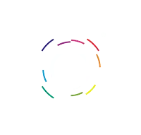 a colorful circle with a r on the bottom