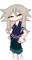 a drawing of a girl with long hair wearing shorts and a shirt
