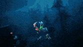 a video game character with a green light coming out of his mouth