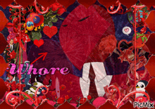 a collage of hearts and the word whore in pink