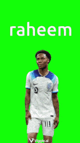a green screen with a soccer player and the name raheem on it