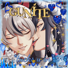 a picture of two anime characters with gunte written on the top
