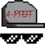 a pixel art drawing of a hat and sunglasses with the word a-pfeff on it .