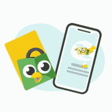 a cartoon illustration of a phone with a bird on it