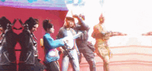 a group of people standing next to each other holding guns