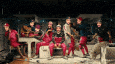 a painting of a group of men with a sheep in the middle