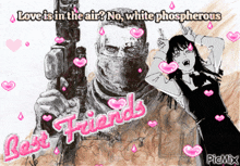 a drawing of a man holding a gun next to a girl with the words best friends on it