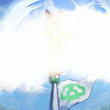 a drawing of a man standing on top of a flag