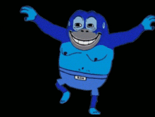 a cartoon of a blue monkey wearing blue pants