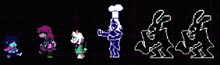 a bunch of pixel art characters are standing next to each other on a grid .