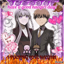 a picture of two anime characters with the words have a good naegirl day on it