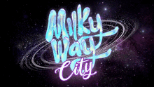 a logo for milky way city is surrounded by stars