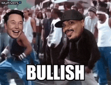 a group of people are dancing and the word bullish is on the bottom right