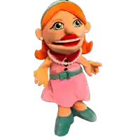 a puppet wearing a pink dress and pearls