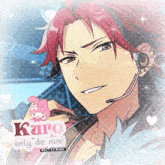 a picture of a man with red hair and a microphone and the words karo only de nini