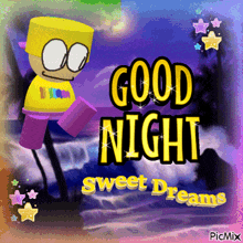 a good night sweet dreams greeting card with a yellow robot