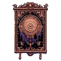a pixel art drawing of a mirror with a circular design