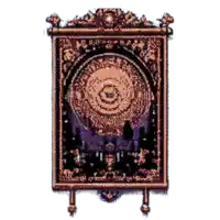 a pixel art drawing of a mirror with a circular design