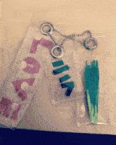 a clear plastic bag with a ring and a feather in it