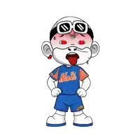 a cartoon character wearing a mets jersey and shorts