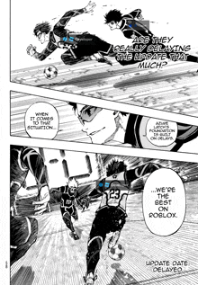 a black and white image of a soccer game with the words `` are they really delaying the update that much '' written on it .