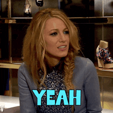 a woman in a braid says yeah in a store