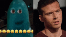 a picture of a blue ghost next to a picture of a man with a beard .