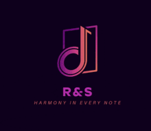 r & s harmony in every note logo on a dark purple background