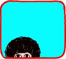 a cartoon drawing of a person with an afro and a letter b on their chest