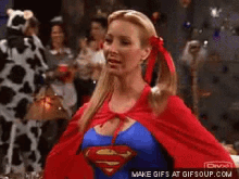 Superwoman On Friends Episode GIF - Lisa Kudrow Costume Superwoman GIFs