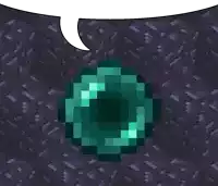 a pixel art of a emerald with a white speech bubble above it