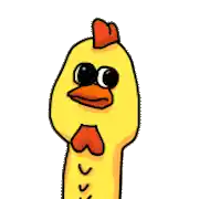 a cartoon of a yellow chicken with a red crest on its head .