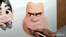 a person is drawing a cartoon character with a pencil on a piece of paper .