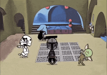 a cartoon of a storm trooper and a mandalorian standing in a room