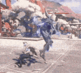 a video game character is being attacked by another character in a video game