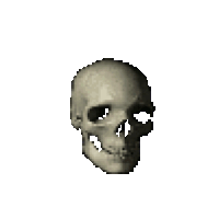 a pixel art drawing of a human skull on a white background .