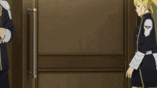 a girl with a bandage on her arm stands in a doorway
