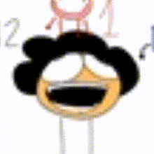 a close up of a cartoon character 's face with the numbers 2 and 3 behind it