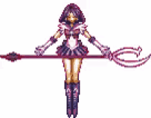 a pixel art of a girl in a sailor suit holding a staff .
