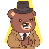 a cartoon of a teddy bear wearing a top hat and trench coat