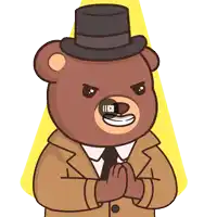 a cartoon of a teddy bear wearing a top hat and trench coat