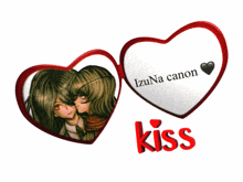 a couple of hearts with the word kiss on the bottom